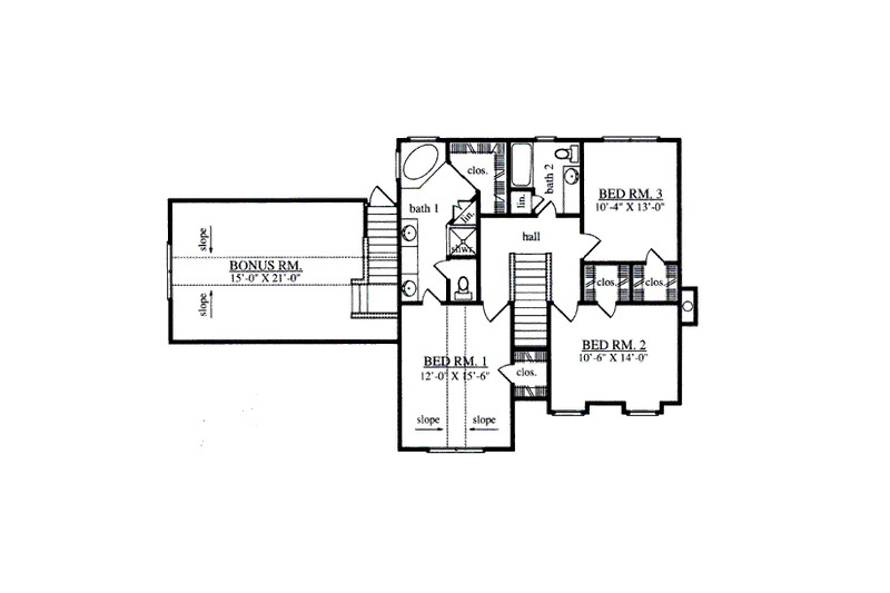 Home Plan - Floor Plan - Upper Floor for Southern House Plan #42-394 - 3 bed, 2 bath