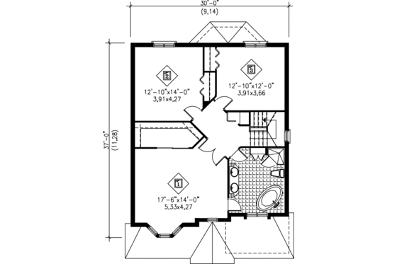 Floor Plan - Upper Floor for Country House Plan #25-2048 - 3 bed, 1.5 bath