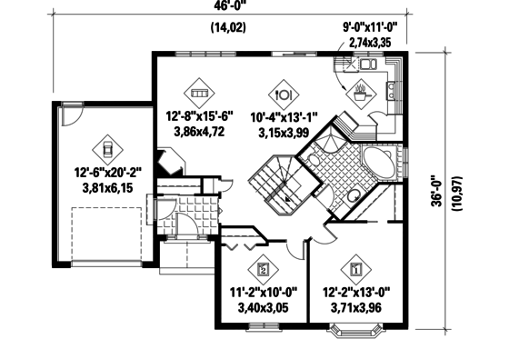 Floor Plan - Main Floor for Traditional House Plan #25-4824 - 2 bed, 1 bath
