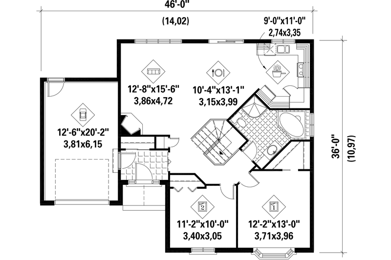Dream House Plan - Floor Plan - Main Floor for Traditional House Plan #25-4824 - 2 bed, 1 bath