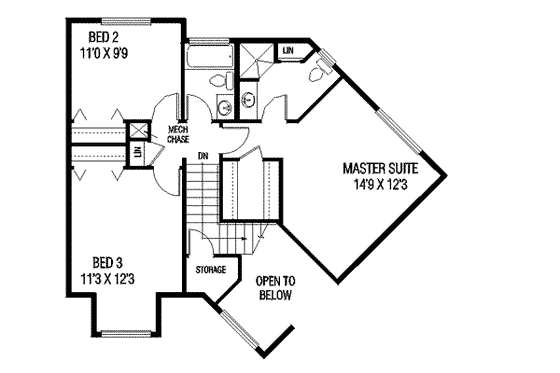 Floor Plan - Upper Floor for Country House Plan #60-504 - 3 bed, 2.5 bath