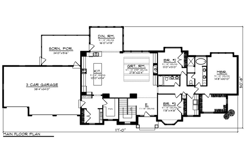 Home Plan - Floor Plan - Main Floor for Farmhouse House Plan #70-1549 - 4 bed, 3 bath