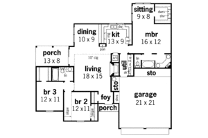 Floor Plan - Main Floor for European House Plan #45-113 - 3 bed, 2 bath