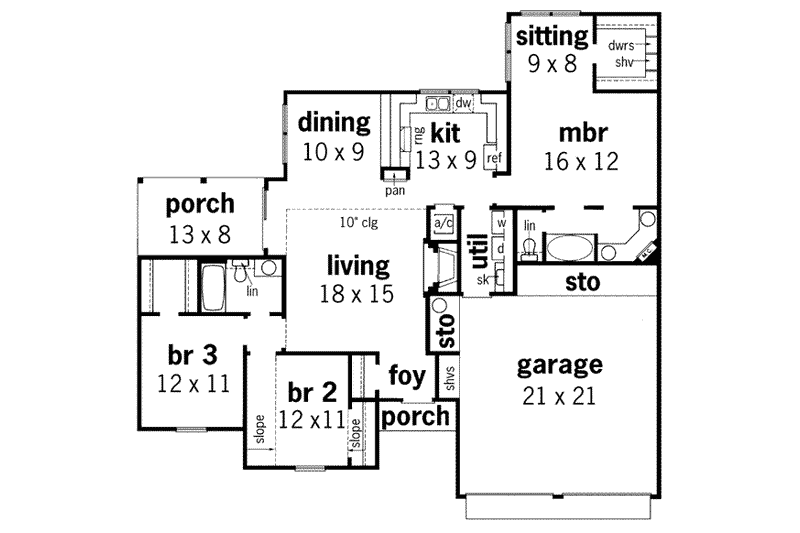 House Design - Floor Plan - Main Floor for European House Plan #45-113 - 3 bed, 2 bath