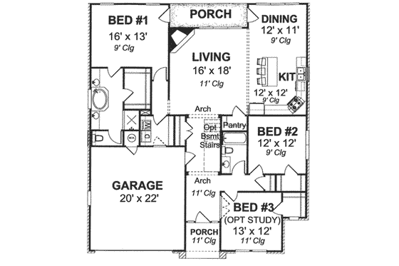 Floor Plan - Main Floor for Traditional House Plan #20-1870 - 3 bed, 2 bath