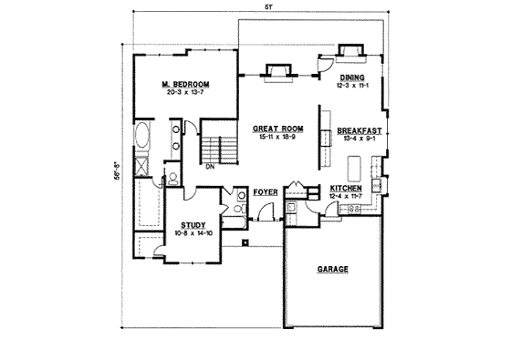 Floor Plan - Main Floor for Traditional House Plan #67-840 - 4 bed, 3 bath