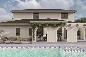 Exterior - Rear Elevation for Adobe / Southwestern House Plan #455-503 - 4 bed, 2.5 bath