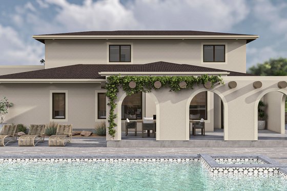 Exterior - Rear Elevation for Adobe / Southwestern House Plan #455-503 - 4 bed, 2.5 bath