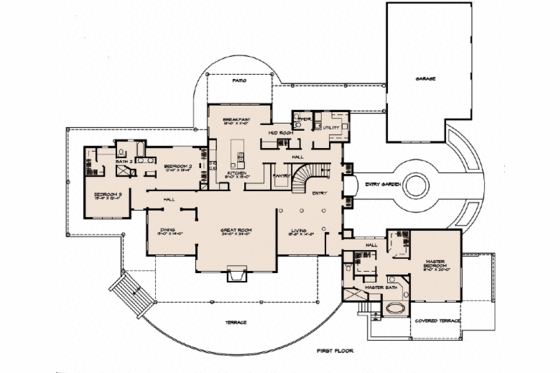 Floor Plan - Main Floor for Mediterranean House Plan #140-139 - 3 bed, 2.5 bath