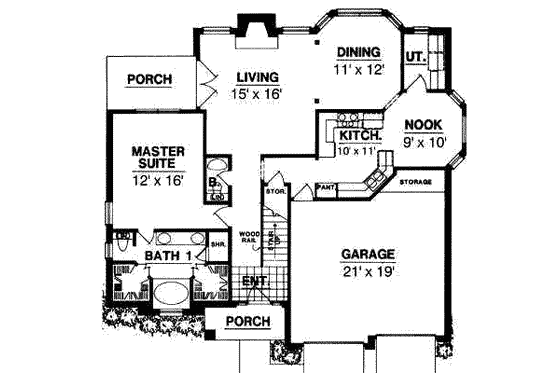Floor Plan - Main Floor for Traditional House Plan #40-216 - 4 bed, 2.5 bath