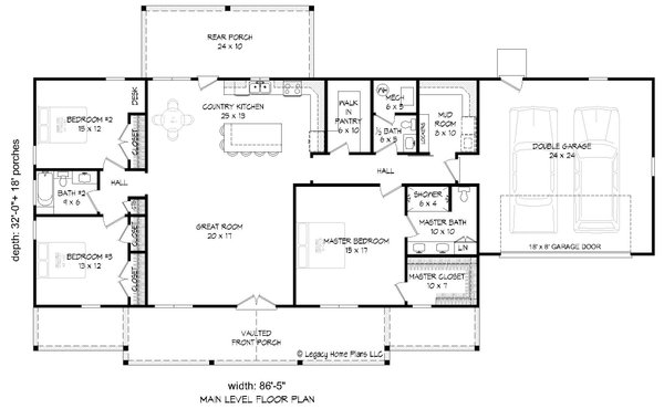 Southern Floor Plan - Main Floor Plan #932-925