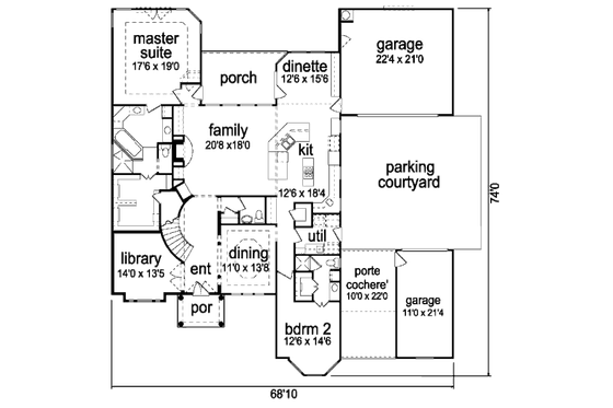 Floor Plan - Main Floor for European House Plan #84-427 - 5 bed, 4.5 bath