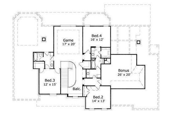 Floor Plan - Upper Floor for European House Plan #411-529 - 4 bed, 3.5 bath