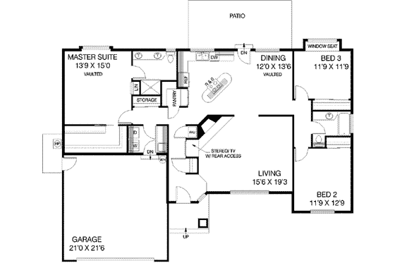 Floor Plan - Main Floor for Traditional House Plan #60-510 - 3 bed, 2 bath