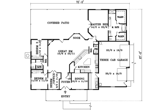 Floor Plan - Main Floor for Country House Plan #1-1477 - 4 bed, 2.5 bath