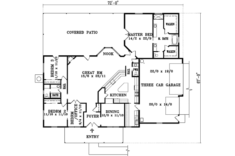 Dream House Plan - Floor Plan - Main Floor for Country House Plan #1-1477 - 4 bed, 2.5 bath