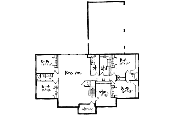 Floor Plan - Lower Floor for European House Plan #308-230 - 5 bed, 4 bath