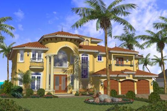 Exterior - Front Elevation for Mediterranean House Plan #420-185 - 5 bed, 6.5 bath