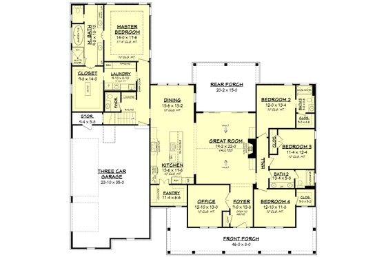 Floor Plan - Main Floor for Farmhouse House Plan #430-175 - 4 bed, 3.5 bath