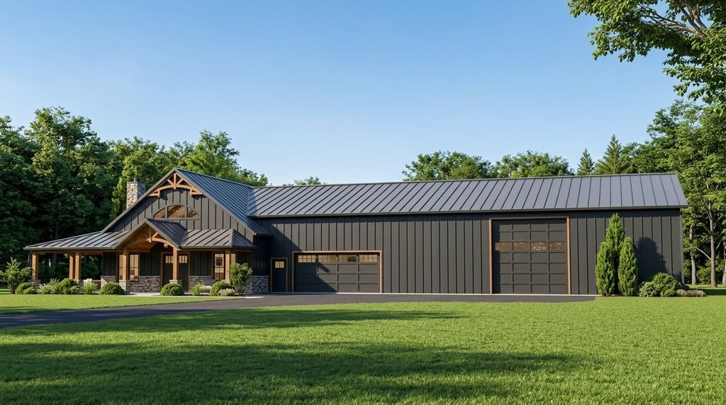 Exterior - Front Elevation 2 for Barndominium House Plan #1064-198 - 2 bed, 2.5 bath