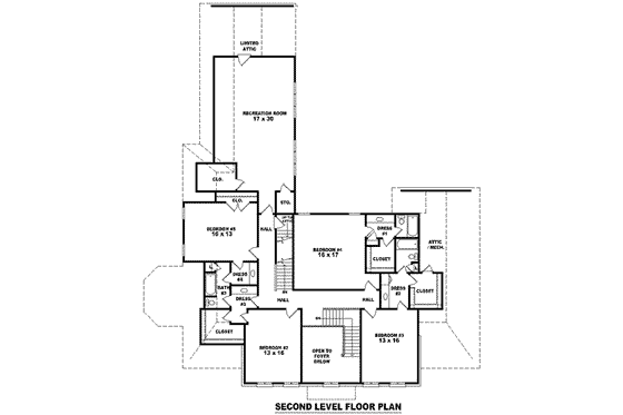 Floor Plan - Upper Floor for Colonial House Plan #81-1625 - 5 bed, 4 bath