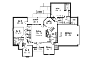 Floor Plan - Main Floor for Country House Plan #45-348 - 4 bed, 2 bath