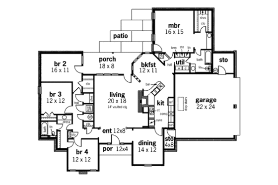 Floor Plan - Main Floor for Country House Plan #45-348 - 4 bed, 2 bath