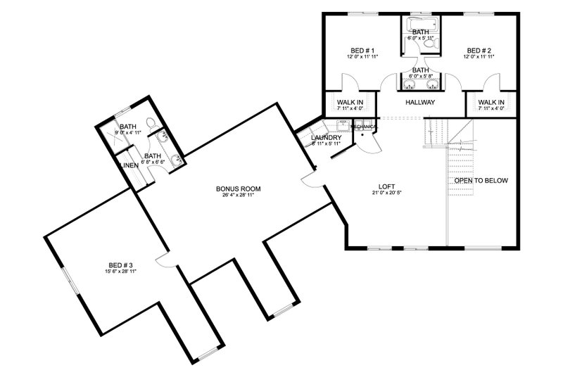 House Blueprint - Floor Plan - Upper Floor for Craftsman House Plan #1060-477 - 3 bed, 3.5 bath