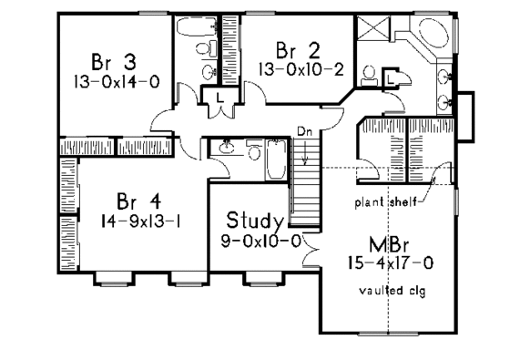 Floor Plan - Upper Floor for Country House Plan #57-183 - 4 bed, 3.5 bath