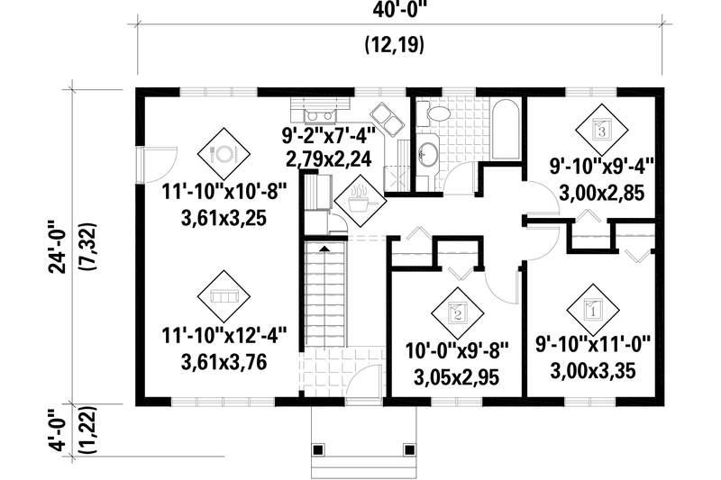 Home Plan - Floor Plan - Main Floor for Ranch House Plan #25-4658 - 3 bed, 1 bath