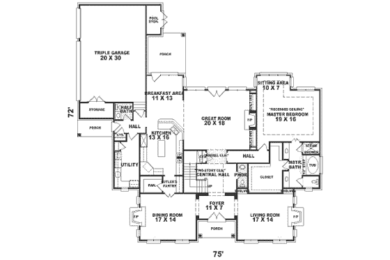 Floor Plan - Main Floor for European House Plan #81-397 - 4 bed, 3.5 bath