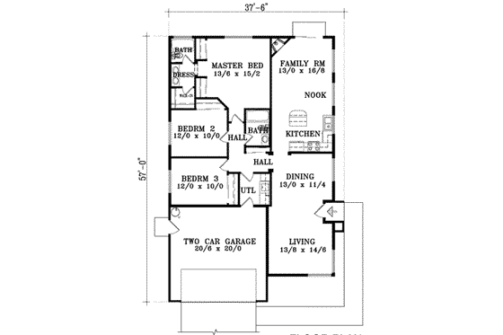 Floor Plan - Main Floor for Ranch House Plan #1-1272 - 3 bed, 2 bath