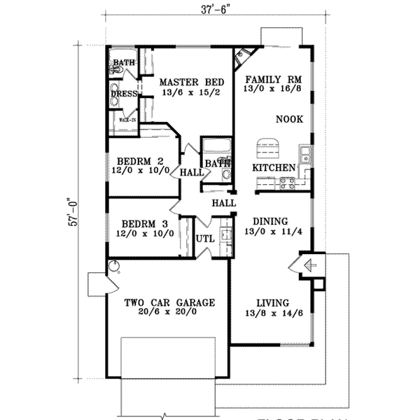 Ranch Style House Plan - 3 Beds 2 Baths 1511 Sq/Ft Plan #1-1272 ...