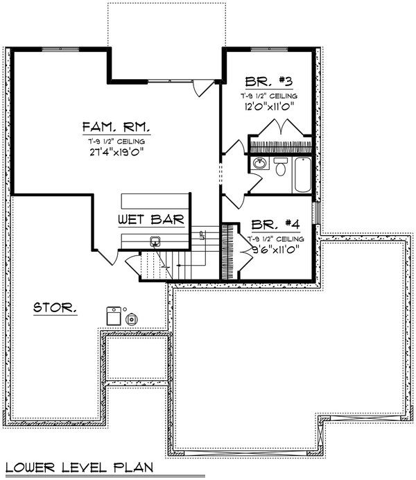 Architectural House Design - Craftsman Floor Plan - Lower Floor Plan #70-1537