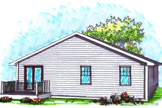 Exterior - Rear Elevation for Ranch House Plan #70-1017 - 3 bed, 1 bath