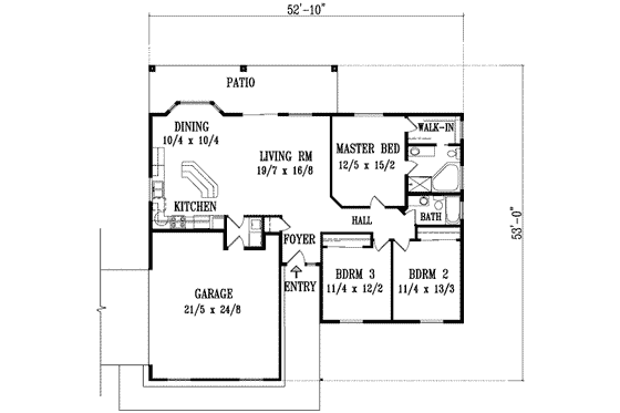 Floor Plan - Main Floor for Adobe / Southwestern House Plan #1-422 - 3 bed, 2 bath