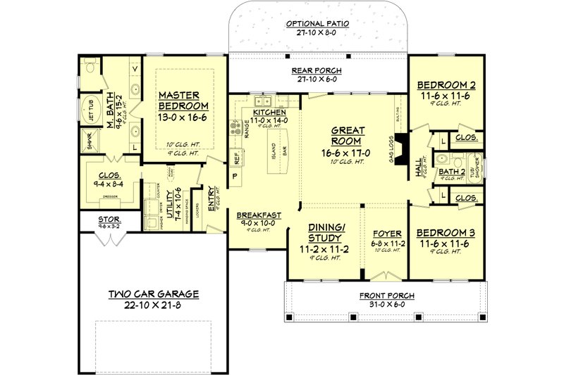 Country Style House Plan - 3 Beds 2 Baths 1834 Sq/Ft Plan #430-83 ...