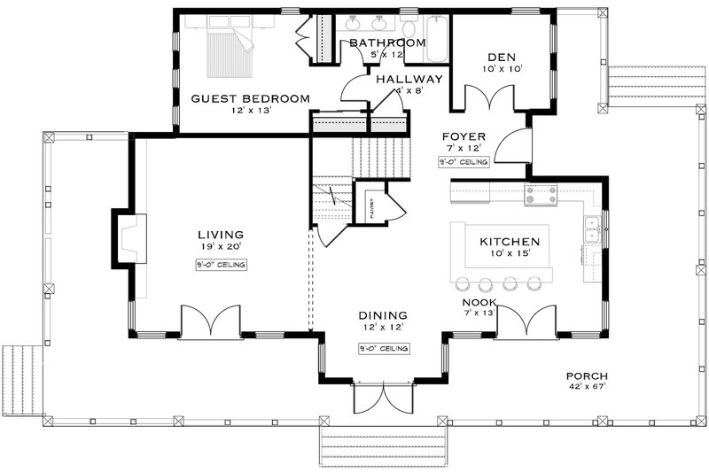 Home Plan - Floor Plan - Main Floor for Farmhouse House Plan #1101-23 - 4 bed, 3 bath