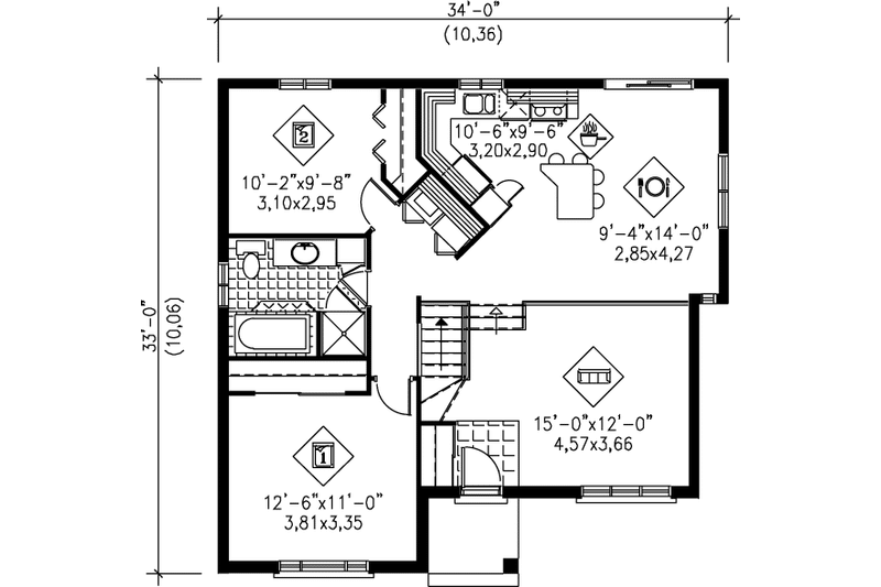 Home Plan - Floor Plan - Main Floor for European House Plan #25-1019 - 2 bed, 1 bath