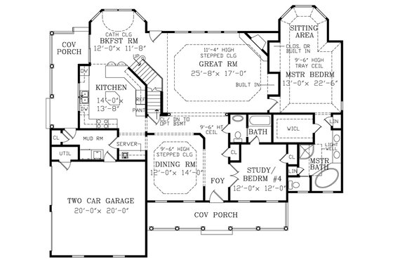 Floor Plan - Main Floor for Southern House Plan #456-4 - 4 bed, 3 bath