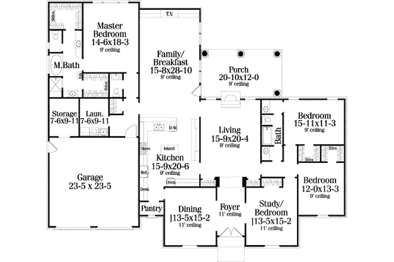 Floor Plan - Main Floor for European House Plan #406-135 - 3 bed, 2.5 bath