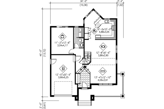 Floor Plan - Main Floor for European House Plan #25-318 - 2 bed, 2 bath
