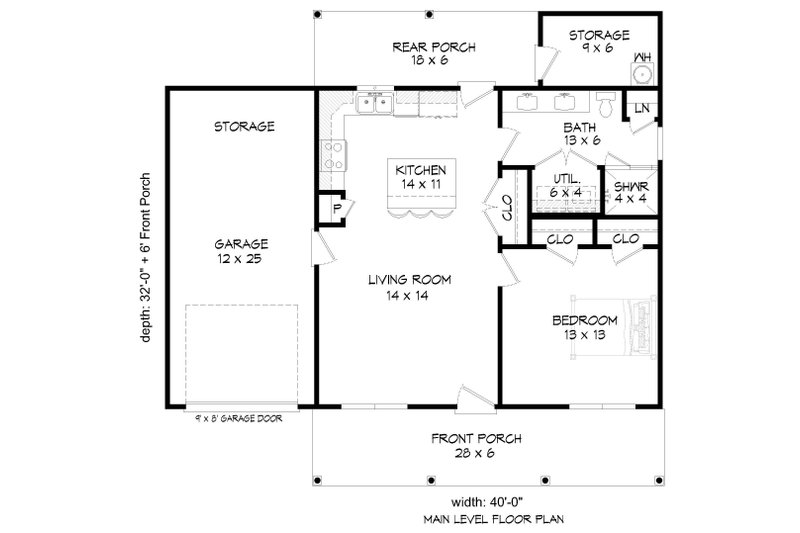 Home Plan - Floor Plan - Main Floor for Country House Plan #932-1300 - 1 bed, 1 bath