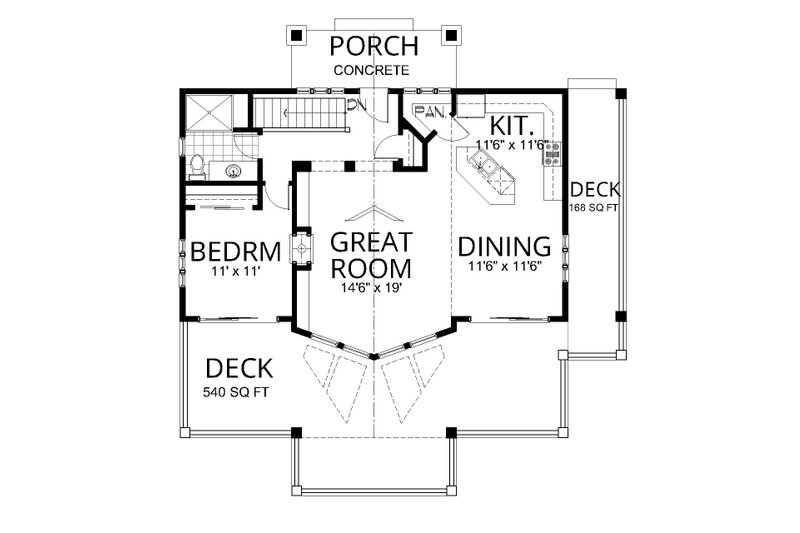 House Blueprint - Floor Plan - Main Floor for Craftsman House Plan #112-306 - 2 bed, 2 bath
