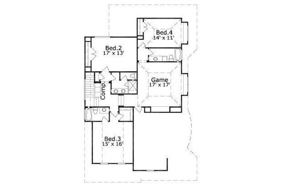 Floor Plan - Upper Floor for European House Plan #411-865 - 5 bed, 4.5 bath