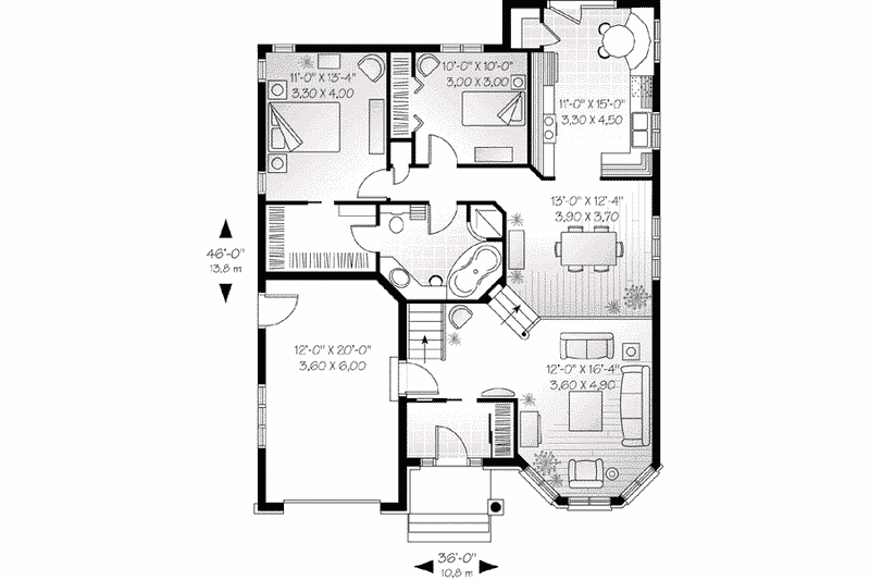 Dream House Plan - Floor Plan - Main Floor for European House Plan #23-571 - 2 bed, 1 bath