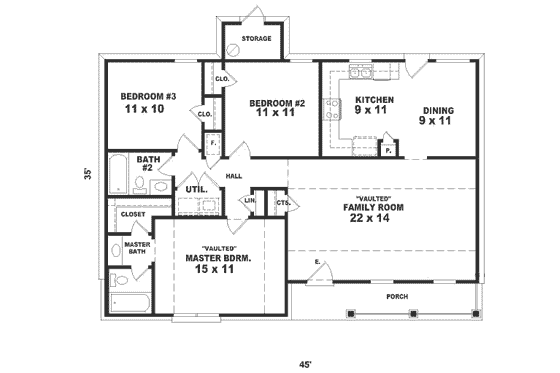 Floor Plan - Main Floor for Traditional House Plan #81-176 - 3 bed, 2 bath