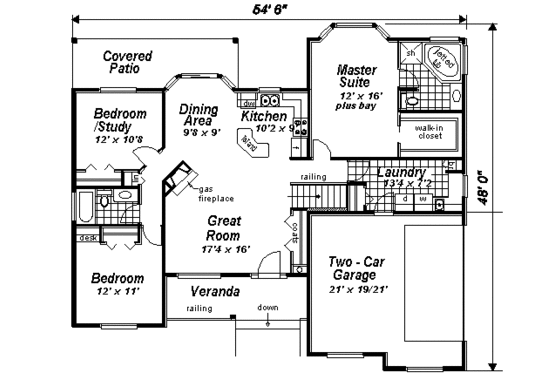 Floor Plan - Main Floor 1 for Ranch House Plan #18-1057 - 3 bed, 2 bath