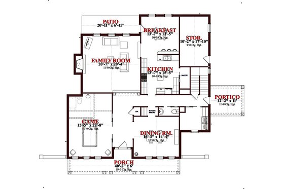 Floor Plan - Main Floor for Traditional House Plan #63-261 - 4 bed, 4.5 bath