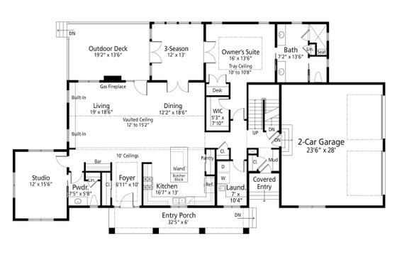 Floor Plan - Main Floor for Farmhouse House Plan #938-109 - 3 bed, 2.5 bath